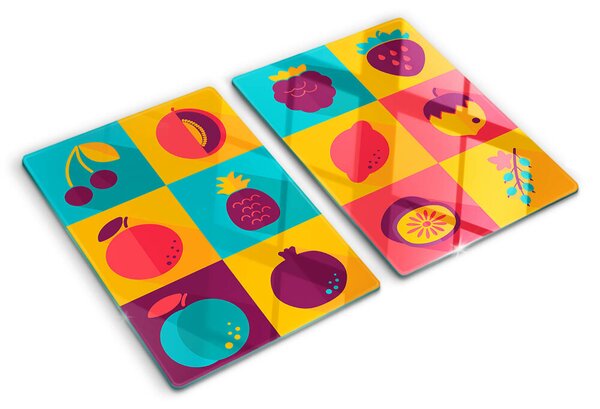 Tocător sticlă Motiv de fructe în pătrate colorate