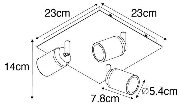 Spot modern pentru baie negru pătrat 3 lumini IP44 - Ducha