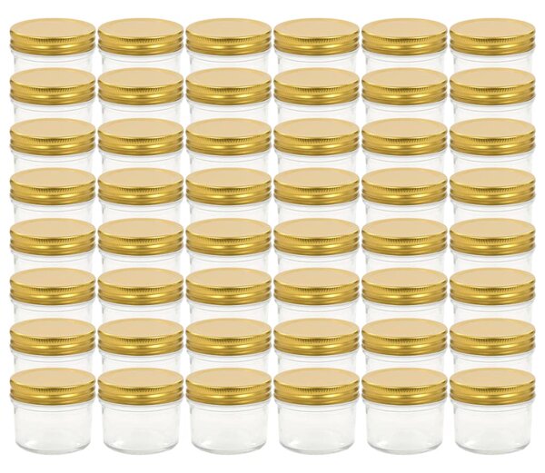 Borcane din sticlă pentru gem, capace aurii, 48 buc, 110 ml
