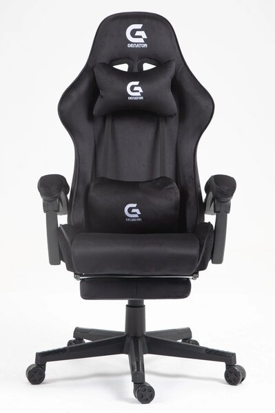 Scaun gaming, ergonomic, suport lombar cu masaj, sezut cu arcuri și spumă, spătar reglabil, tetieră, suport pentru picioare, rezistent 150 kg, material textil, Negru