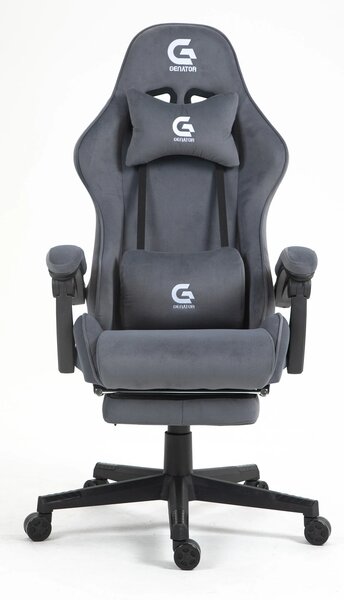 Scaun gaming, ergonomic, suport lombar cu masaj, sezut cu arcuri și spumă, spătar reglabil, tetieră, suport pentru picioare, rezistent 150 kg, material textil, Gri Inchis