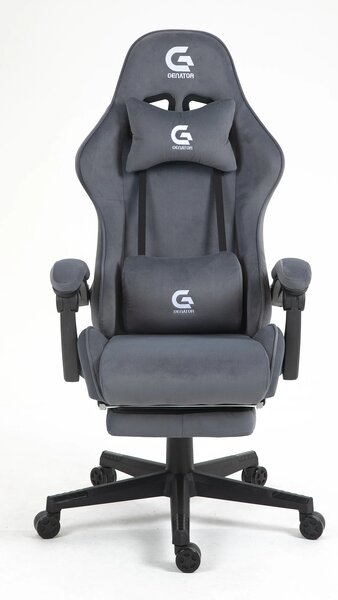 Scaun gaming, ergonomic, suport lombar cu masaj, sezut cu arcuri și spumă, spătar reglabil, tetieră, suport pentru picioare, rezistent 150 kg, material textil, Gri Inchis