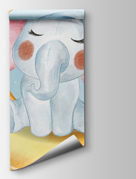 Fototapet Elefant de desene animate așezat pe Lună, Fototapet copii, Fototapet populare, w00951 - Tapeko.ro