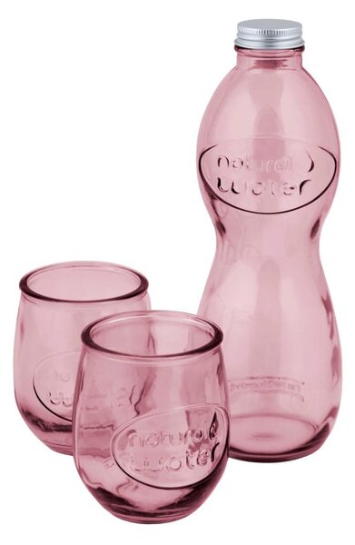 Set 1 sticlă și 2 pahare din sticlă reciclată Ego Dekor Water, roz
