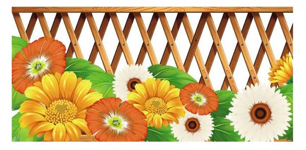 Panou bucatarie, protectie plita, aragaz, antistropire, print UV model Gard cu Flori, 60x50 cm