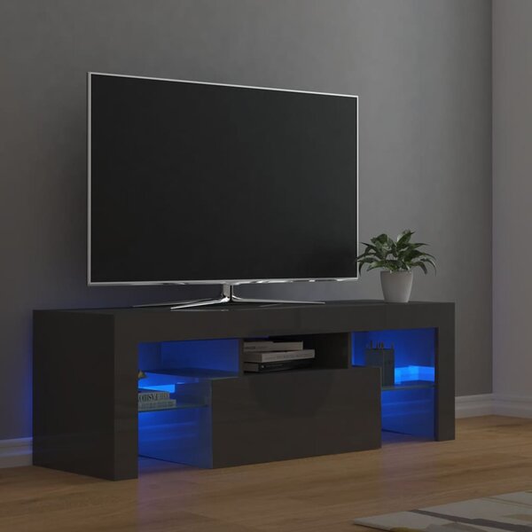 Comodă TV cu lumini LED, gri extralucios, 120x35x40 cm