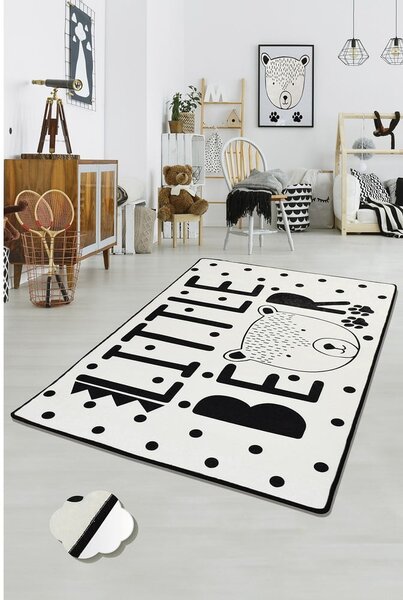 Covor antiderapant pentru copii Conceptum Hypnose Little Bear, 100 x 160 cm, alb - negru
