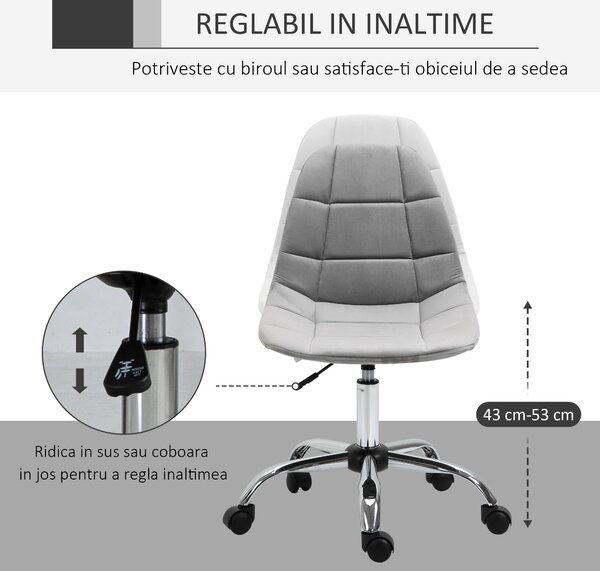 Vinsetto Scaun Rotativ Ergonomic cu Bază cu 5 Roți Înălțime Ajustabilă Gri 59x59x81-91cm | Aosom Romania