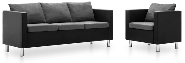 Set canapea, 2 piese, negru și gri deschis, piele ecologică