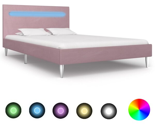 Cadru de pat cu LED-uri, roz, 120 x 200 cm, material textil Roz