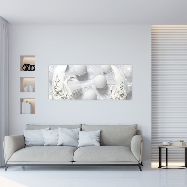 Tablou - Lebăda de aur pe apă (120x50 cm)