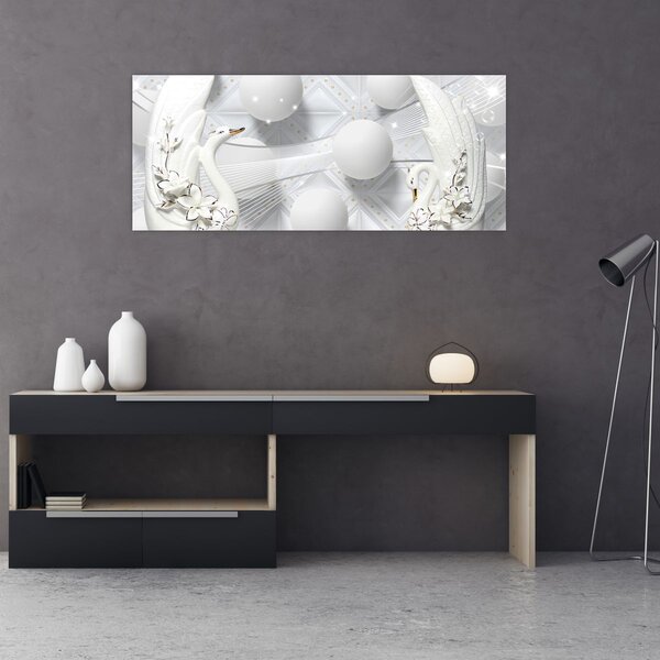 Tablou - Lebăda de aur pe apă (120x50 cm)