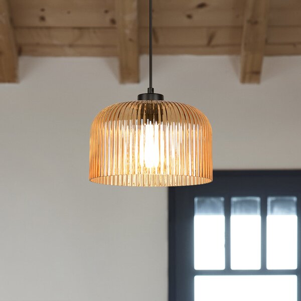 COREP Lampă suspendată Luigi, culoare chihlimbar/negru, Ø 25 cm, sticlă, reglabil, Maro / Rugină, Camera de zi / sufragerie, Sticlă, Modern