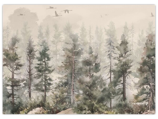 Tablou - Pădurea de pini I., aquarel (70x50 cm)