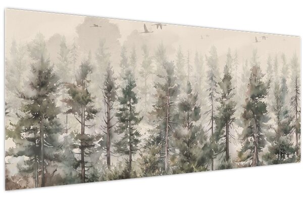 Tablou - Pădurea de pini I., aquarel (120x50 cm)