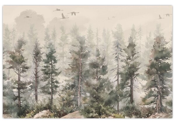 Tablou - Pădurea de pini I., aquarel (90x60 cm)