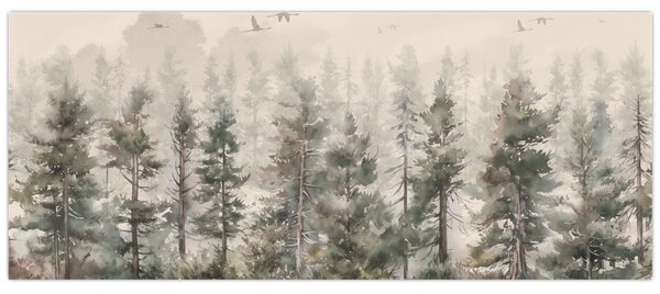 Tablou - Pădurea de pini I., aquarel (120x50 cm)