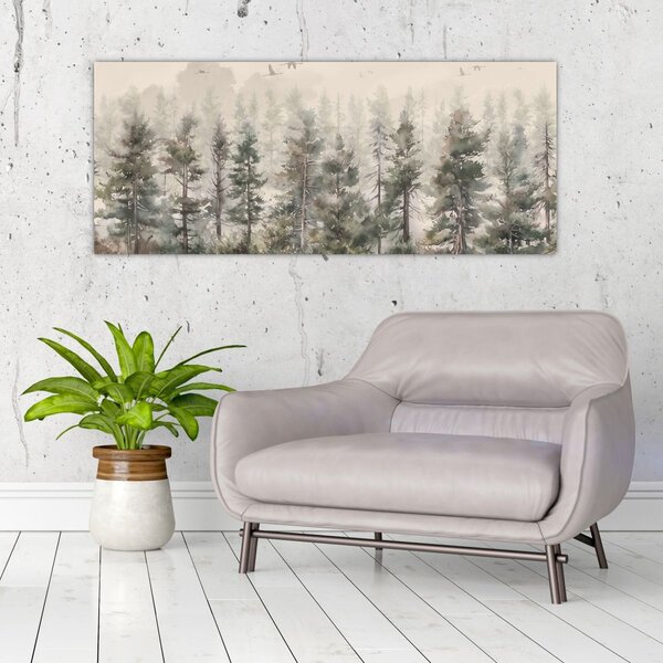 Tablou - Pădurea de pini I., aquarel (120x50 cm)