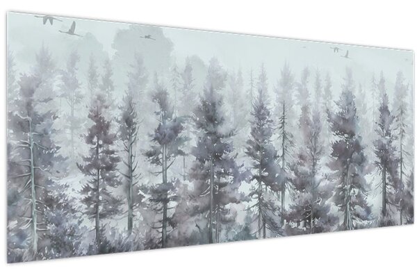 Tablou - Pădurea de pini II., aquarel (120x50 cm)