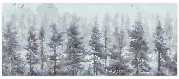 Tablou - Pădurea de pini II., aquarel (120x50 cm)
