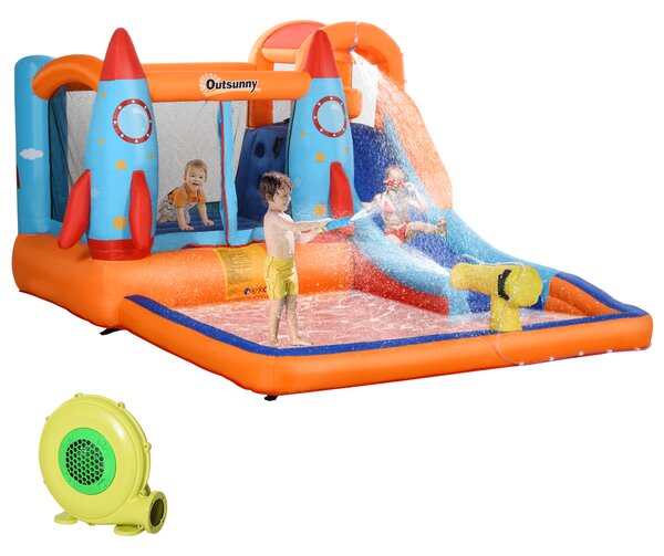 Outsunny Castel Gonflabil pentru Copii Piscina cu Tobogan si Trambulina, Pompa Electrica, 370x270x185cm, Multicolor | Aosom Romania