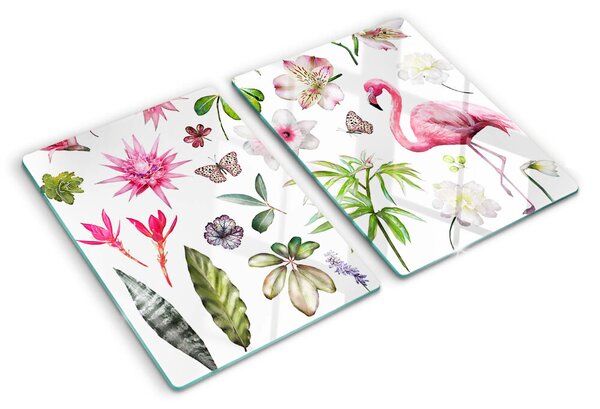 Tocător din sticlă Colecție de flori și păsări tropicale