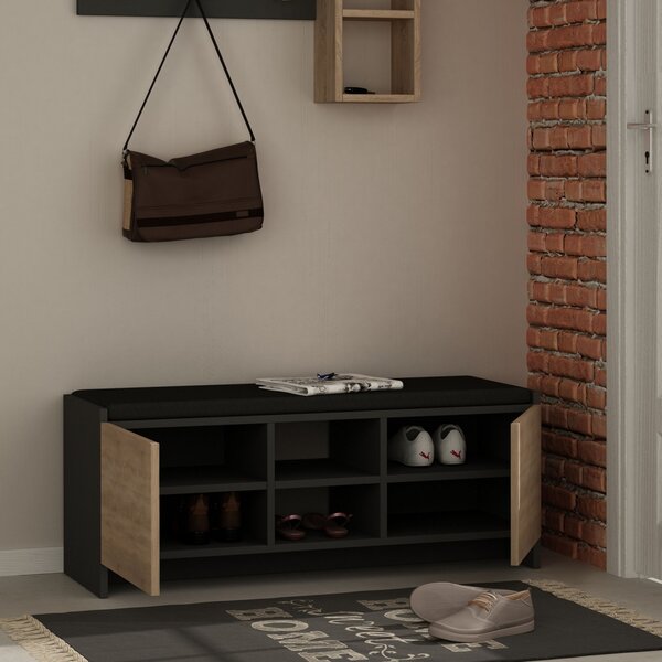 Dulap de pantofi cu banca Zulla Antracit 110x43x37 cm