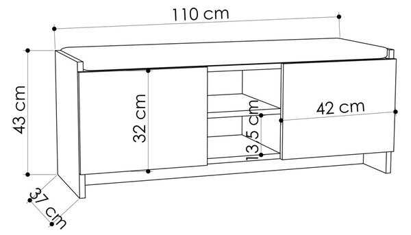 Dulap de pantofi cu banca Zulla Antracit 110x43x37 cm