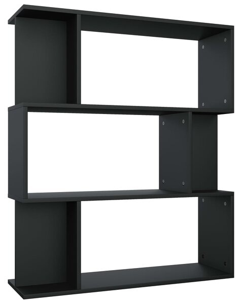 Bibliotecă/Separator cameră, negru, 80x24x96 cm, PAL