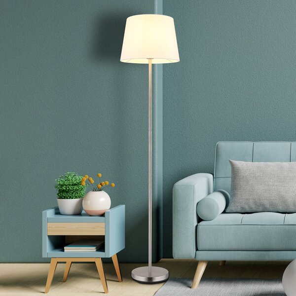 Globo Lampadar Joris, nichel/alb, material textil, înălțime 151 cm, soclu E27, Alb, Camera de zi / sufragerie, Țesătură / Textil