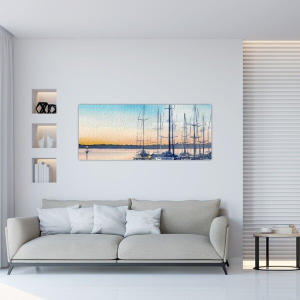 Tablou - Plimbare cu barca, aquarel (120x50 cm)