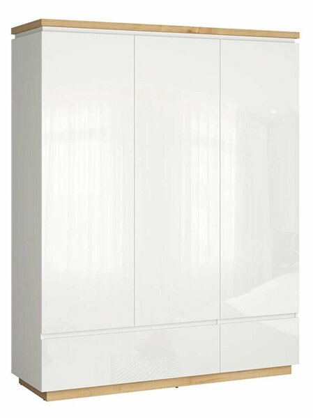 Dulap Lordune 114, Alb lucios, Alb, Stejar, 206x163x53cm, 91.4 kg, Uși dulap: Cu balamale, Numărul de rafturi: 3, Numărul de rafturi: 3
