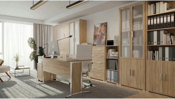 Dulap OFFICE LINE, stejar sonoma, PAL, cu 4 usi si 2 sertare, 79x35x22