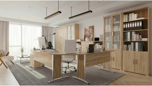 Dulap OFFICE LINE, stejar sonoma, PAL, cu 4 usi si 2 sertare, 79x35x22