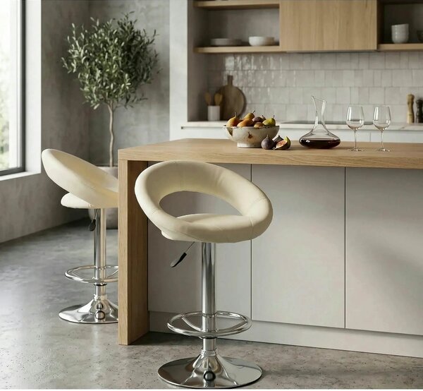 Scaun bar H15, crem/crom, piele ecologica/metal, 54x46x80/102 cm