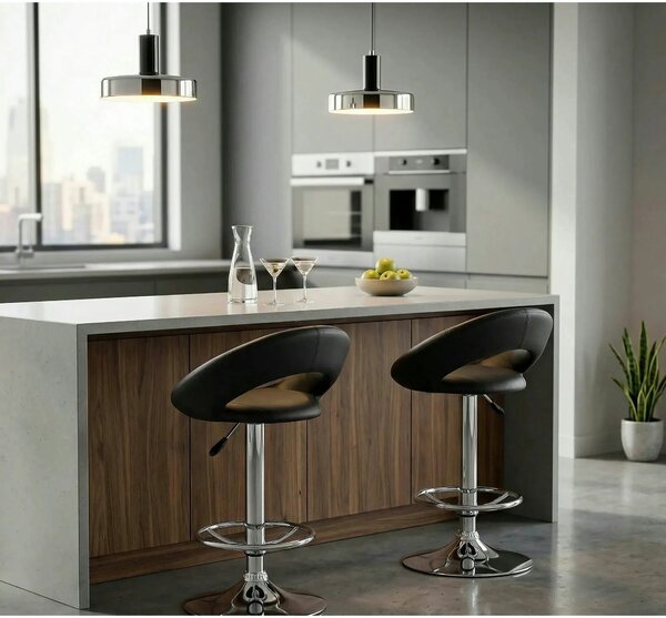 Scaun bar H15, negru/crom, piele ecologica/metal, 54x46x80/102 cm