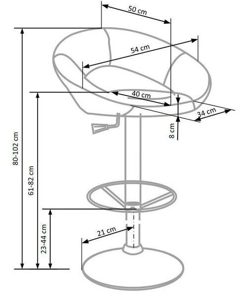 Scaun bar H15, gri/crom, piele ecologica/otel, 54x46x80/102 cm