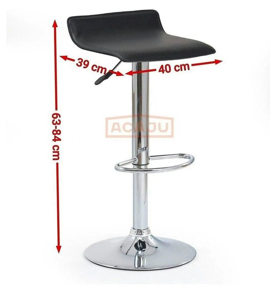 Scaun bar H1, negru/crom, piele ecologica/PVC/otel, 40x39x63/84 cm
