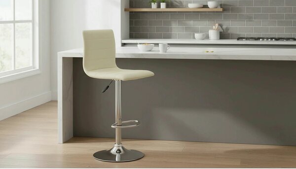 Scaun bar H21, crem/crom, piele ecologica/otel, 40x42x93/115 cm