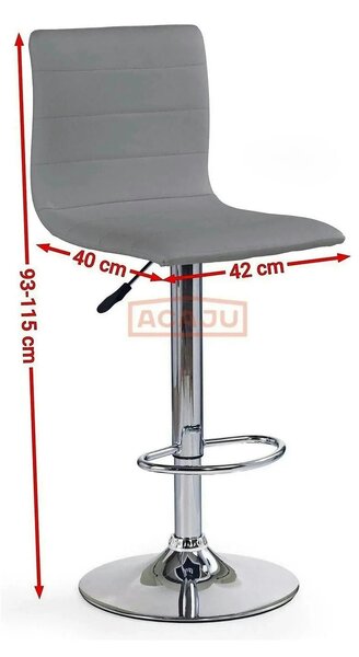 Scaun bar H21, gri/crom, piele ecologica/otel, 40x42x93/115 cm