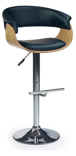 Scaun bar H45, negru/stejar deschis/crom, piele ecologica/placaj indoi