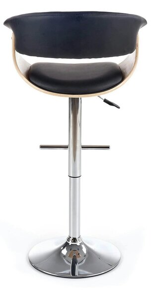 Scaun bar H45, negru/stejar deschis/crom, piele ecologica/placaj indoi