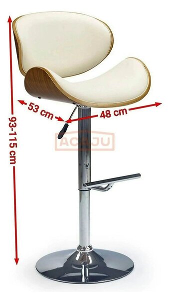 Scaun bar H44, crem/nuc/crom, piele ecologica/placaj indoit/otel, 53x4