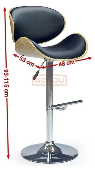 Scaun bar H44, negru/stejar deschis/crom, piele ecologica/placaj indoi