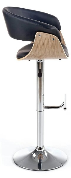 Scaun bar H45, negru/stejar deschis/crom, piele ecologica/placaj indoi