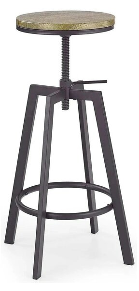 Scaun bar industrial H64, stejar/gri inchis, 30x30x63/80 cm