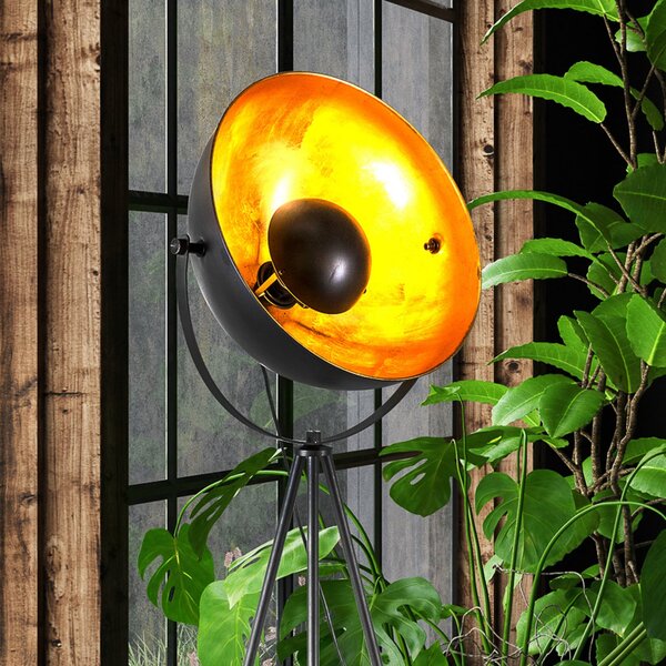 Globo Lampadar Timo, negru/auriu, metal, înălțime 153 cm, soclu E27, Negru, Camera de zi / sufragerie, Metal