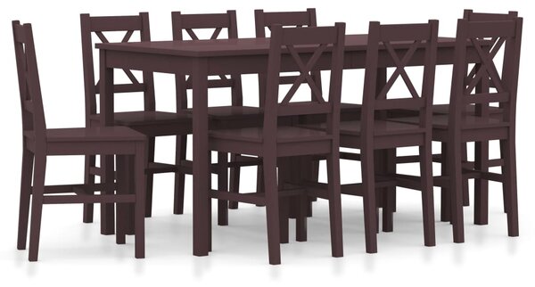 Set mobilier de bucătărie, 9 piese, maro închis, lemn de pin