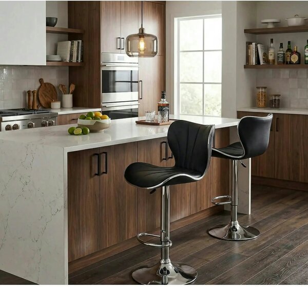 Scaun bar H69, negru/crom, piele ecologica/otel, 48x55x91/111 cm