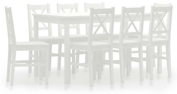 Set mobilier de bucătărie, 9 piese, alb, lemn de pin